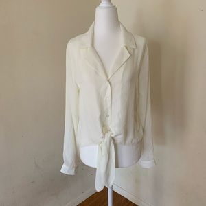 Sweet Rain Tie Front Ivory Chiffon Shirt